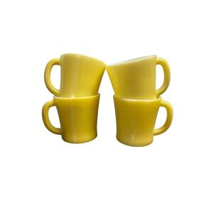 Vintage Glasbake By Jeannette 4 Piece Milk Glass 8 oz Stackable Mugs, Yellow